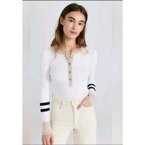 Faherty Mikki Henley Sweater Womens Large Ribbed Organic Cotton Cashmere Soft